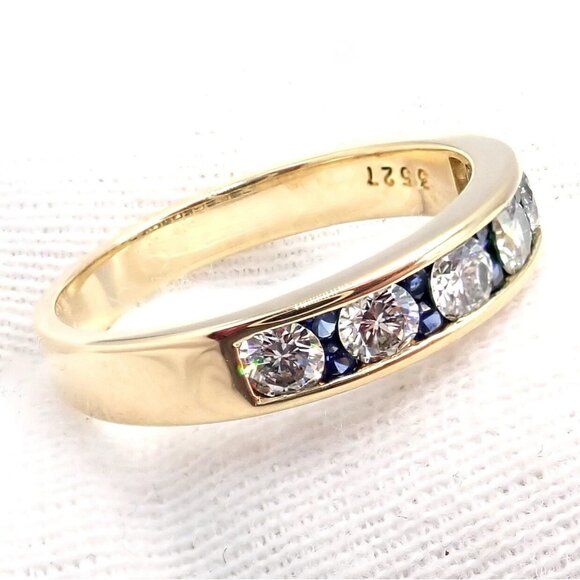 Authentic! Tiffany & Co 18k Yellow Gold 1.20ctw Diamond Sapphire Band Ring sz 5 - Picture 4 of 12